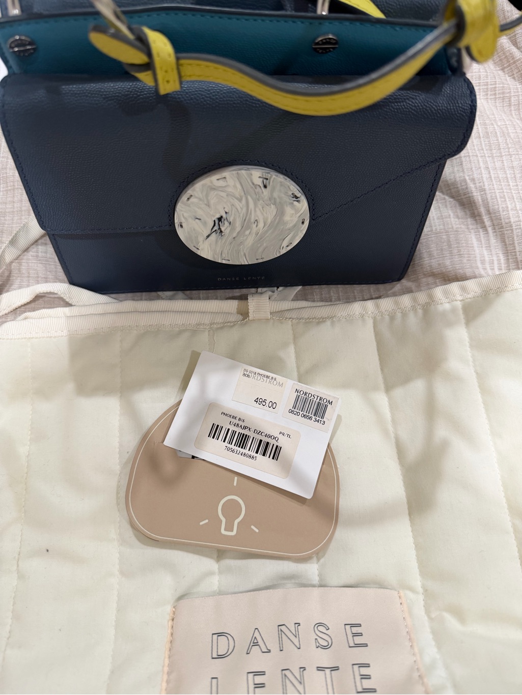 Danse Lente Blue Leather Top-Handle Bag With Marble Accent & Yellow Strap — image 2 of 4